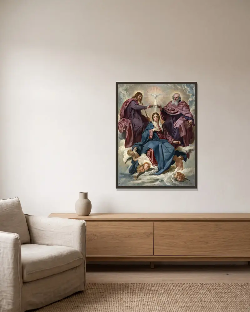 La Coronación De La Virgen av Diego Velázquez inramad på en vägg