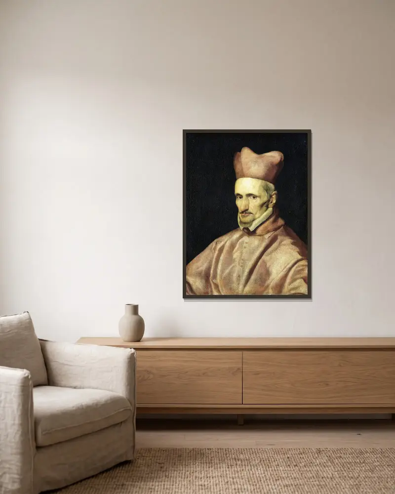 Porträtt av kardinal Gaspar de Borja y Velasco av Diego Velázquez inramad på en vägg