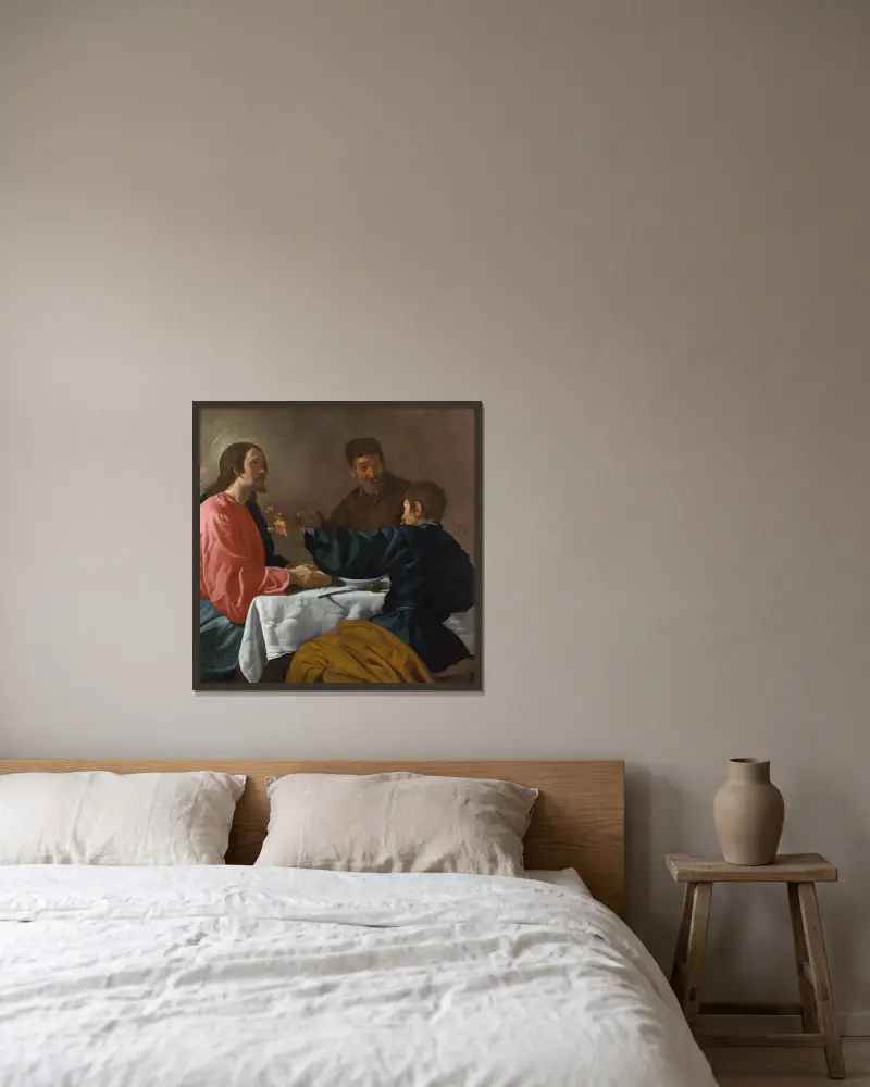 Das Gastmahl in Emmaus von Diego Velázquez gerahmt an einer Wand
