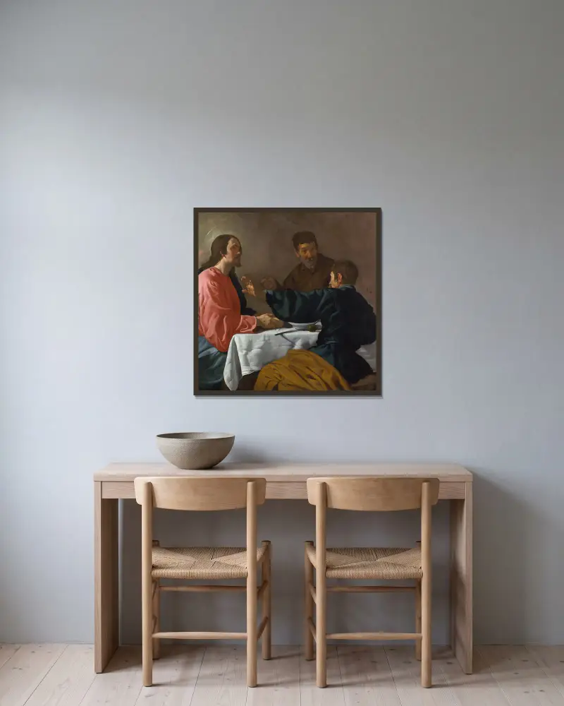 Das Gastmahl in Emmaus von Diego Velázquez gerahmt an einer Wand