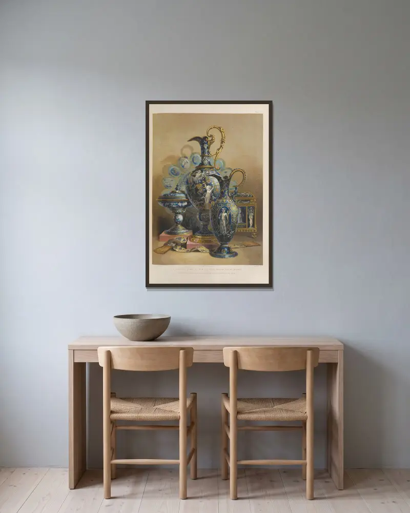 A group of enamels av Matthew Digby Wyatt inramad på en vägg
