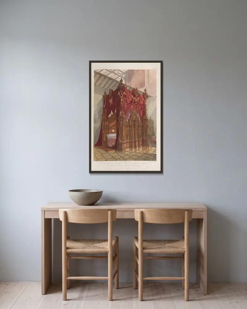 Bettgestell aus Zebraholz von Matthew Digby Wyatt gerahmt an einer Wand