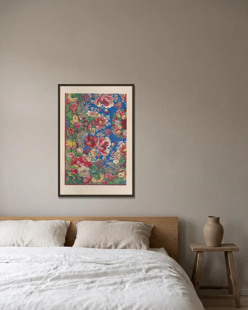 Blockgedruckte Tischdecke von Matthew Digby Wyatt gerahmt an einer Wand