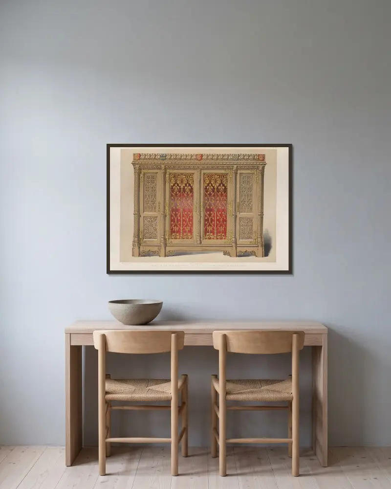 Schrank aus Eiche mit Messingplatten von Matthew Digby Wyatt gerahmt an einer Wand
