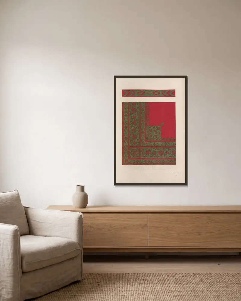Dekoration eines indischen Sattelüberzugs von Matthew Digby Wyatt gerahmt an einer Wand