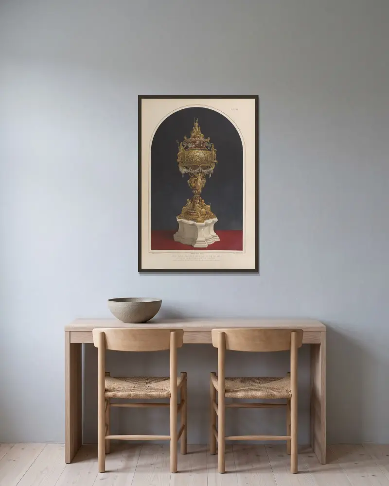 Gold vase – enriched with jewels and enamels av Matthew Digby Wyatt inramad på en vägg