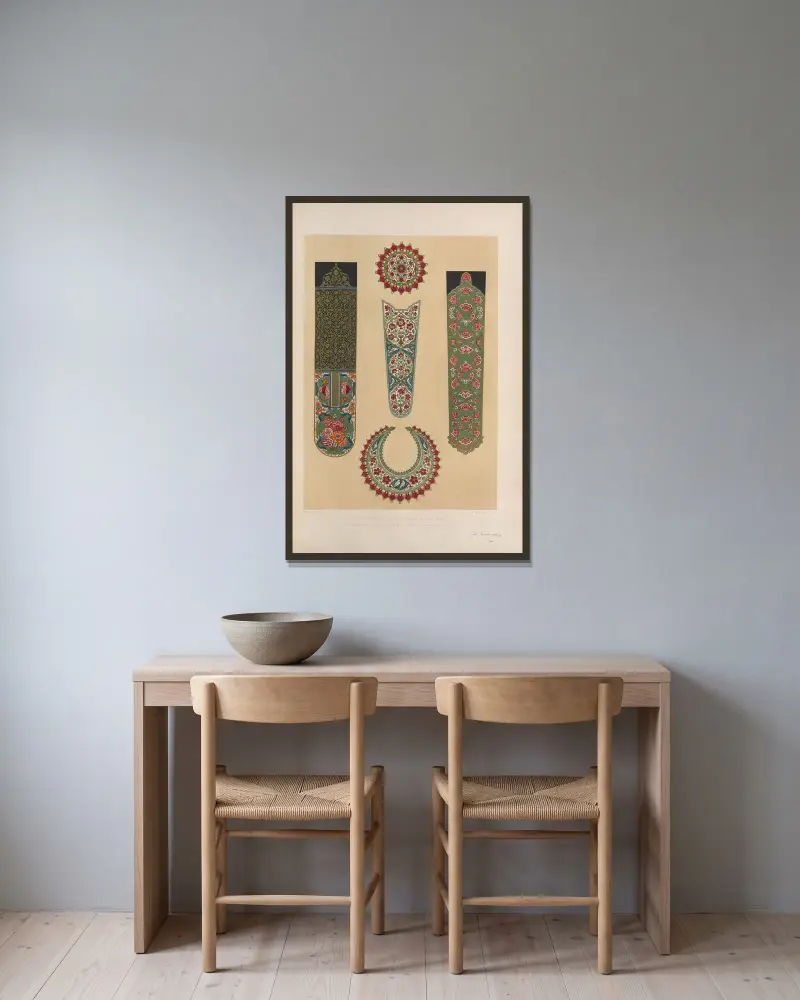 Specimens of enamelling from Indian arms av Matthew Digby Wyatt inramad på en vägg