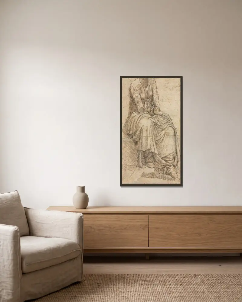 Copy of a Roman Statue of a Seated Woman av Domenico Ghirlandaio inramad på en vägg
