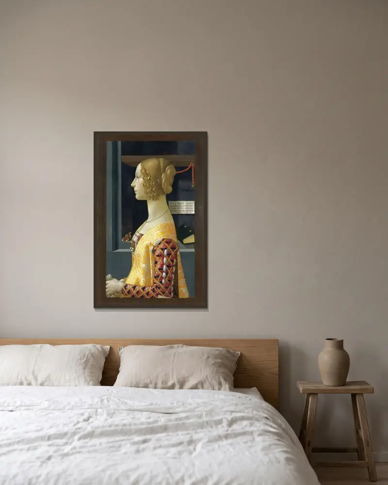 Portrait of Giovanna Tornabuoni av Domenico Ghirlandaio inramad på en vägg
