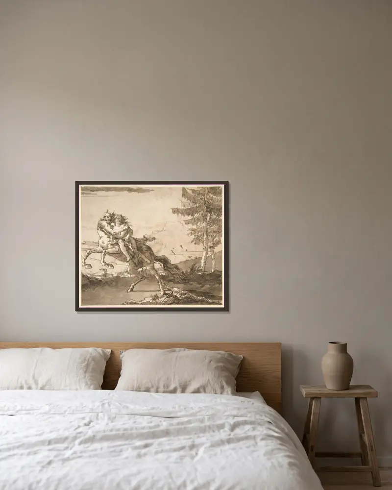 En kentaur bortför en nymf av Giovanni Domenico Tiepolo inramad på en vägg