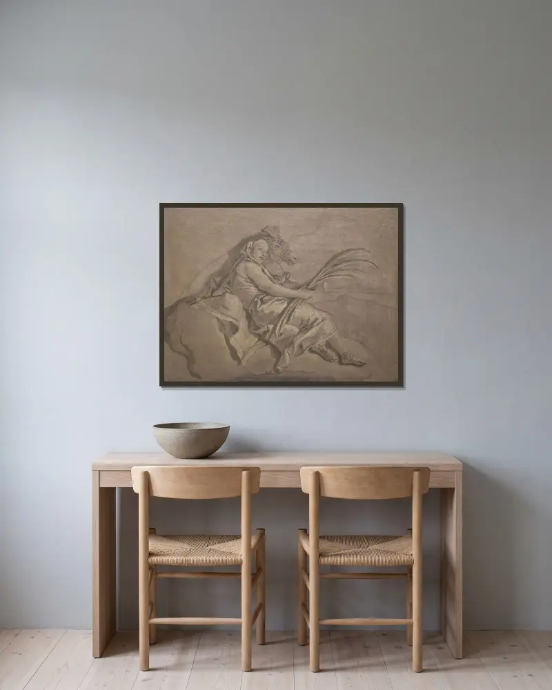 Allegorisk figur som representerar Asien av Giovanni Domenico Tiepolo inramad på en vägg