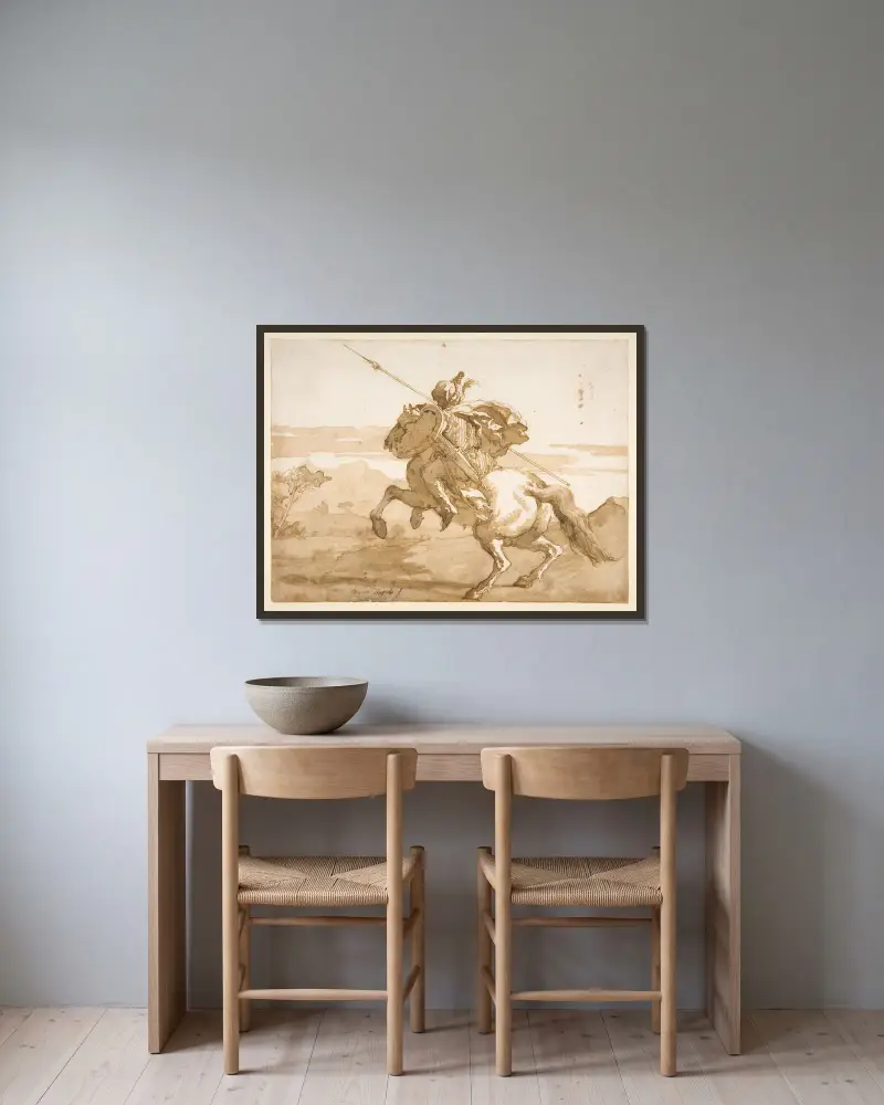 En orientisk ryttare av Giovanni Domenico Tiepolo inramad på en vägg