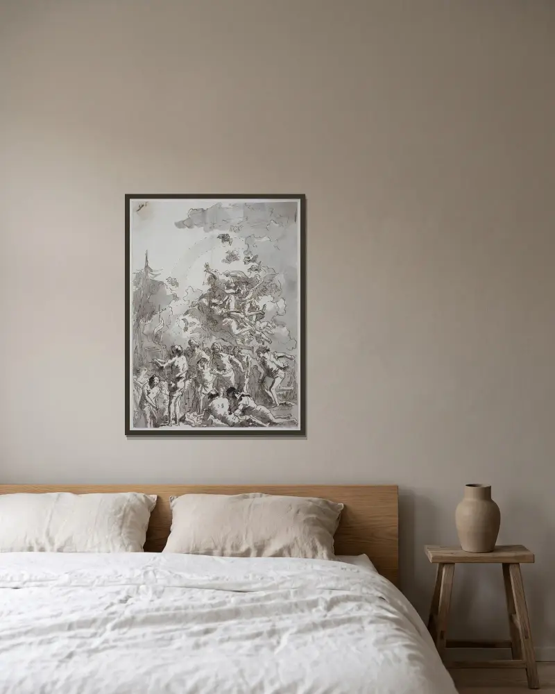 Kristi dop i Jordan av Giovanni Domenico Tiepolo inramad på en vägg