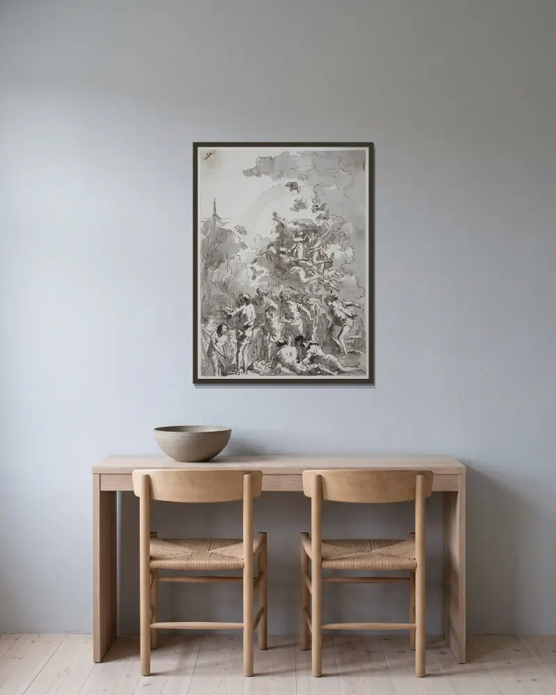 Kristi dop i Jordan av Giovanni Domenico Tiepolo inramad på en vägg