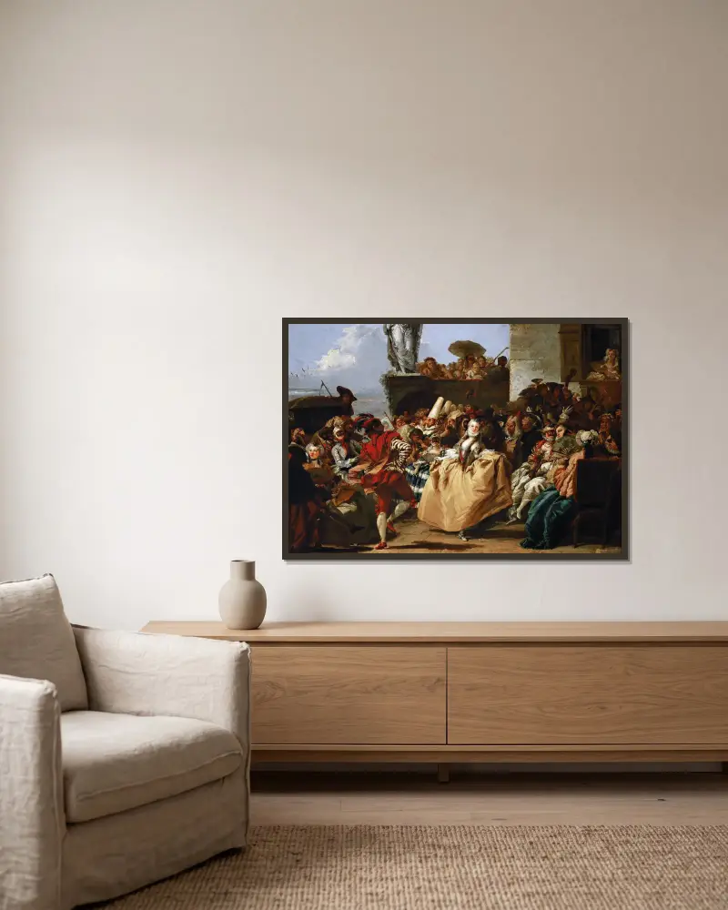 Carnival Scene Or The Minuet av Giovanni Domenico Tiepolo inramad på en vägg