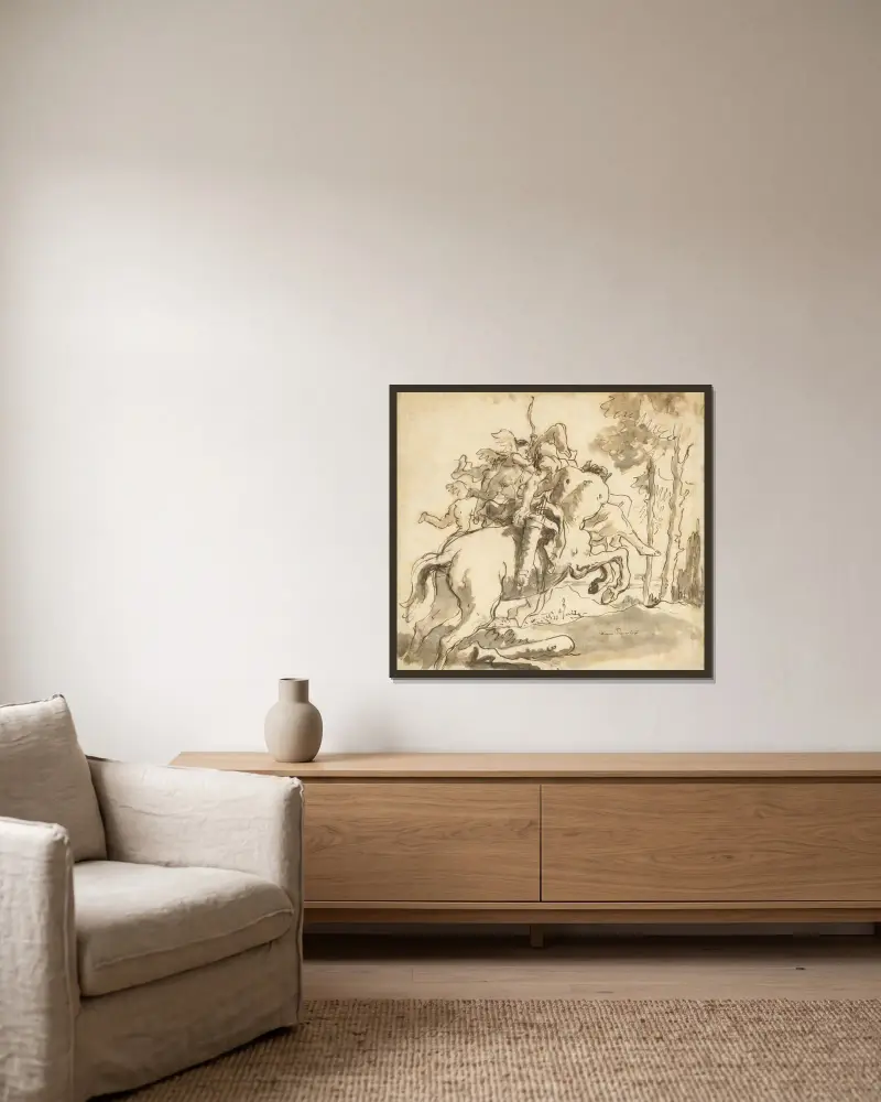 Kentauren som rövar bort en nymf av Giovanni Domenico Tiepolo inramad på en vägg