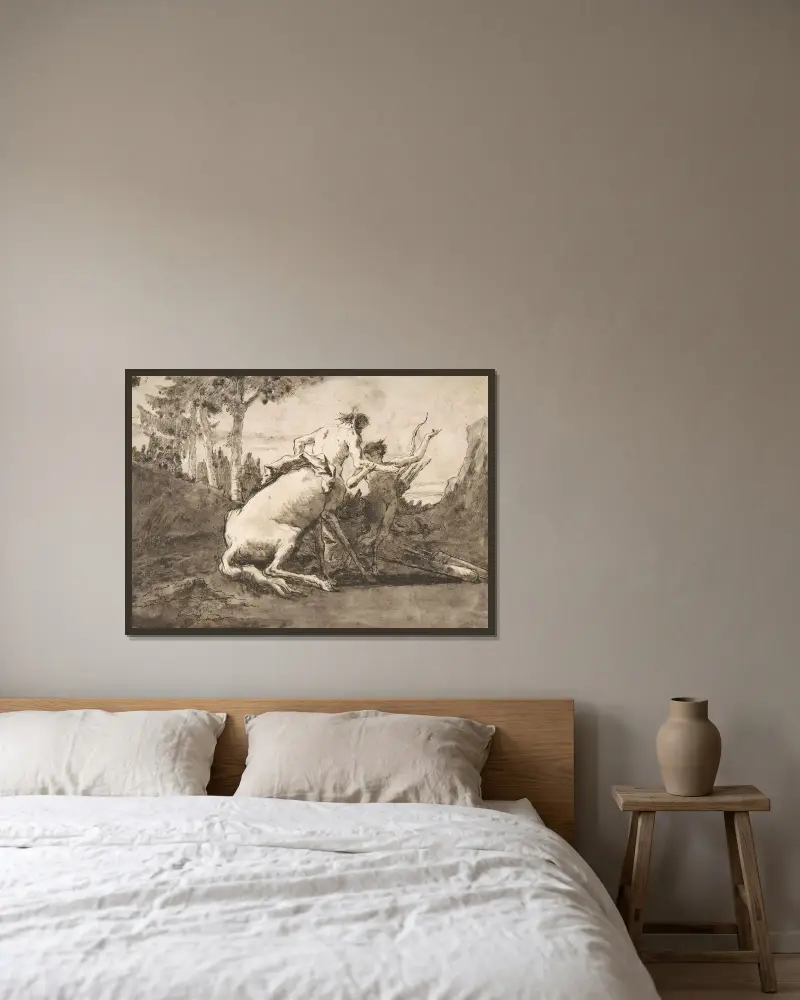 Kentauren med en ung satyr av Giovanni Domenico Tiepolo inramad på en vägg