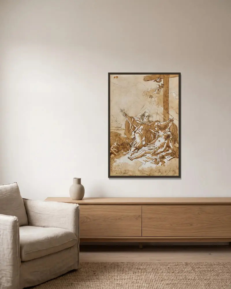 Kristus mottagen i himlen av Giovanni Domenico Tiepolo inramad på en vägg