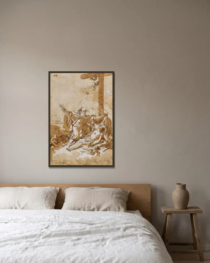Kristus mottagen i himlen av Giovanni Domenico Tiepolo inramad på en vägg