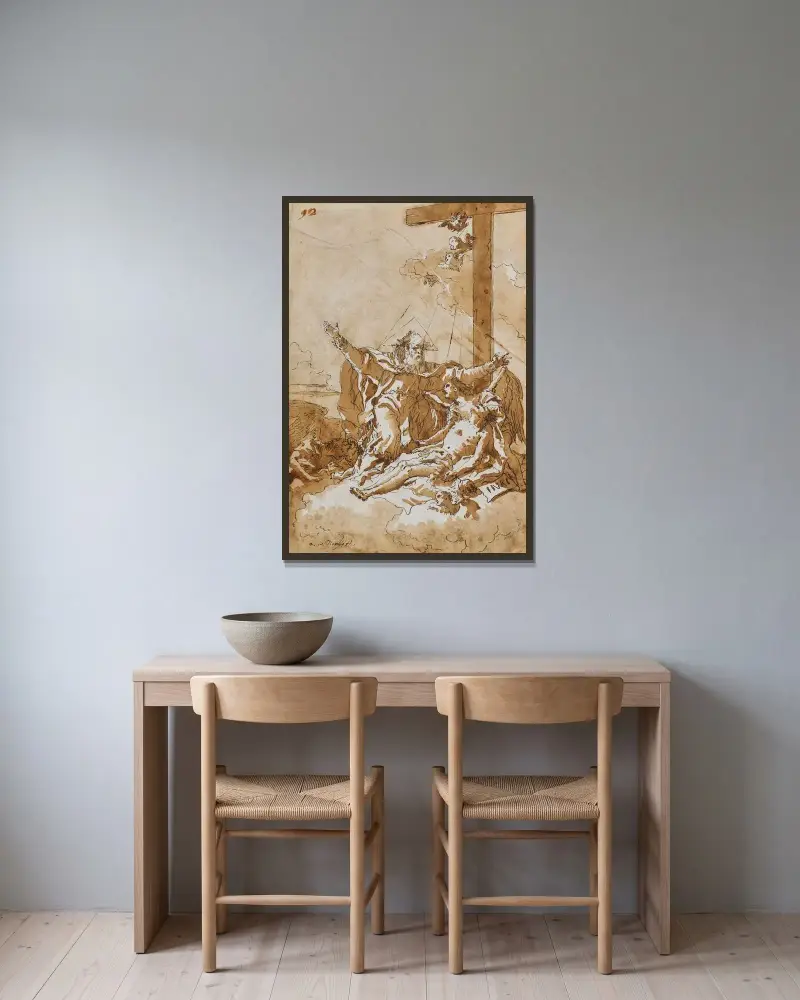 Kristus mottagen i himlen av Giovanni Domenico Tiepolo inramad på en vägg