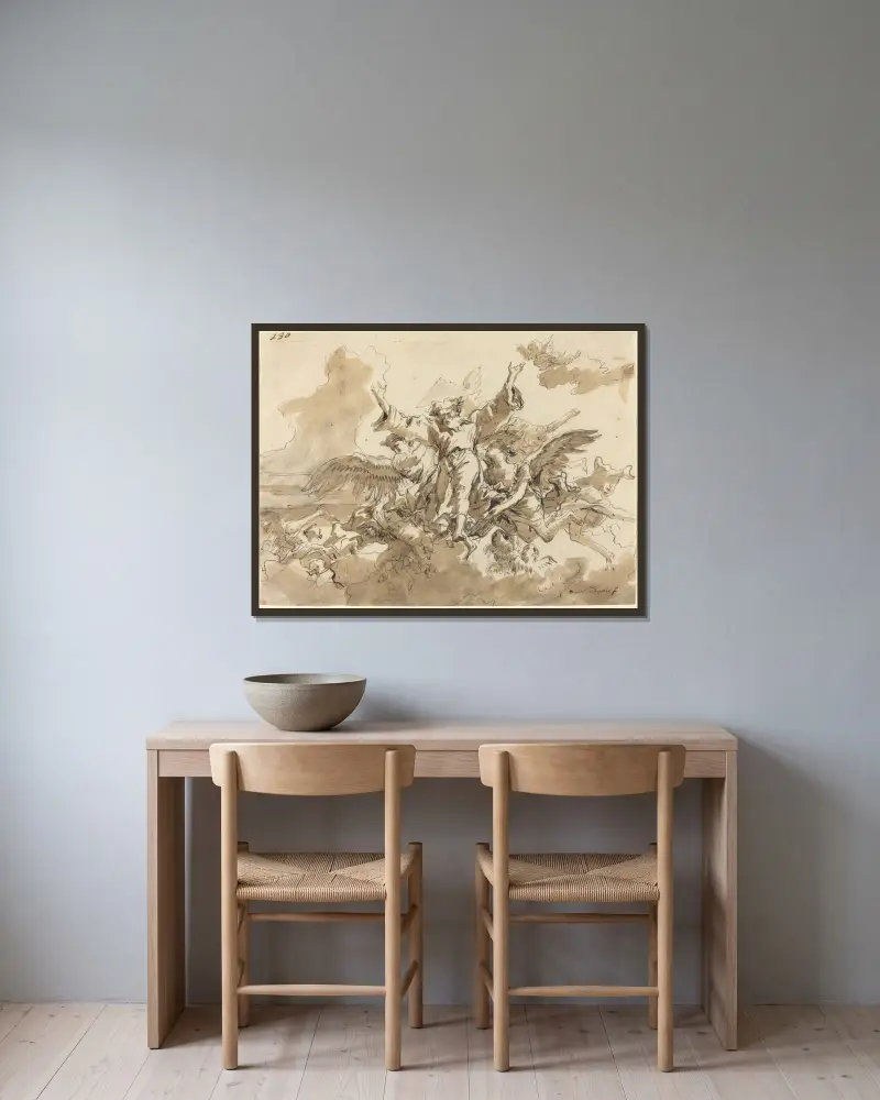 Universums skapelse av Giovanni Domenico Tiepolo inramad på en vägg