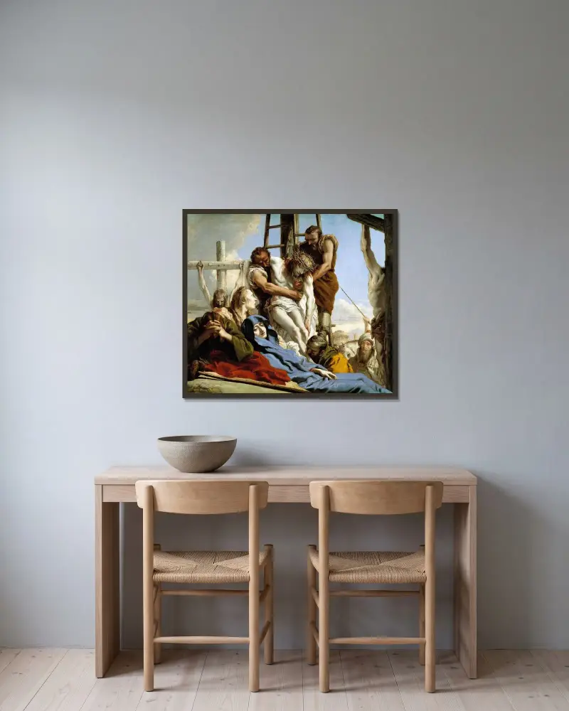 Nedtagandet från korset av Giovanni Domenico Tiepolo inramad på en vägg