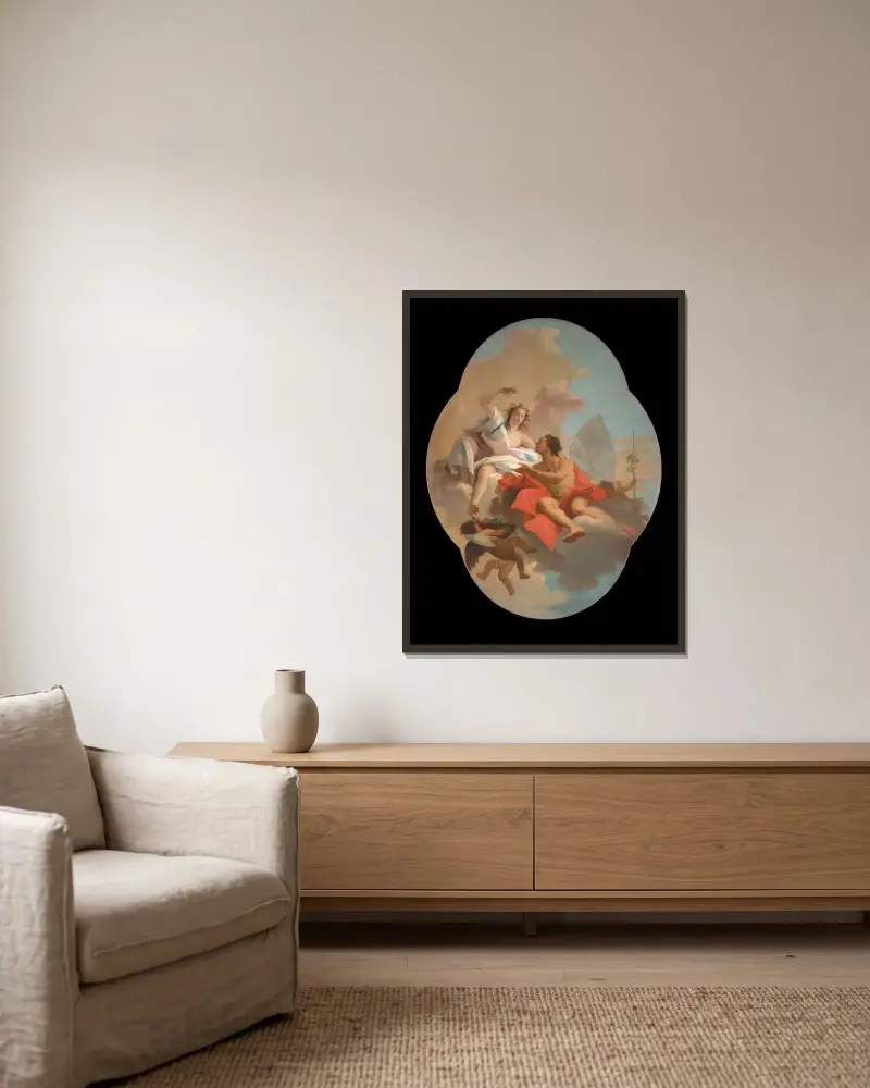 Flora And zephyr av Giovanni Domenico Tiepolo inramad på en vägg