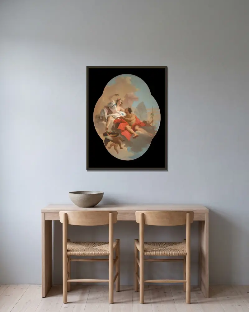 Flora And zephyr av Giovanni Domenico Tiepolo inramad på en vägg