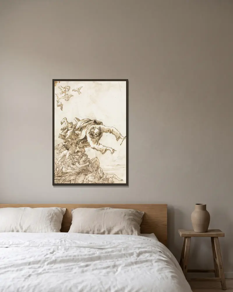 God the Father with Angels and Cherubs av Giovanni Domenico Tiepolo inramad på en vägg