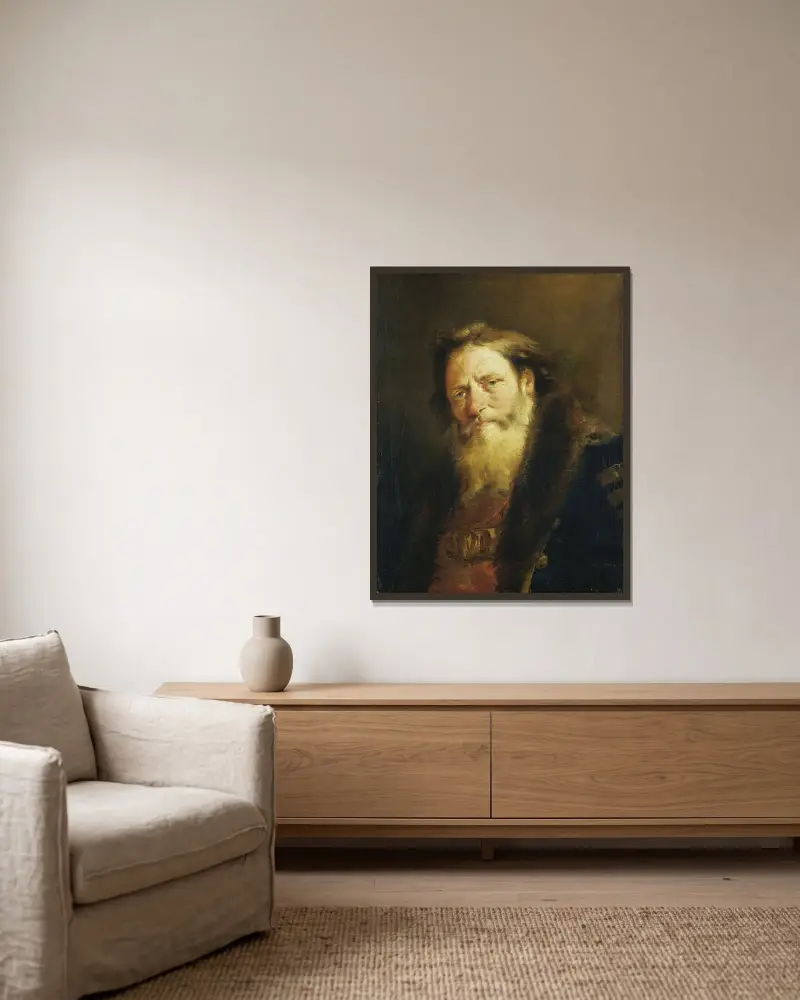 Porträtt av en gammal man av Giovanni Domenico Tiepolo inramad på en vägg
