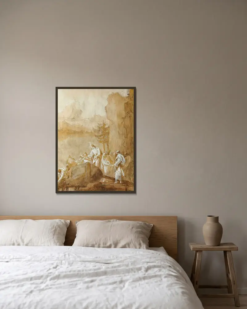 Kallelsen av Sebedaios söner av Giovanni Domenico Tiepolo inramad på en vägg