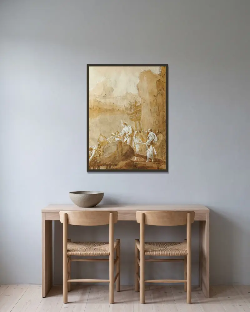 Kallelsen av Sebedaios söner av Giovanni Domenico Tiepolo inramad på en vägg