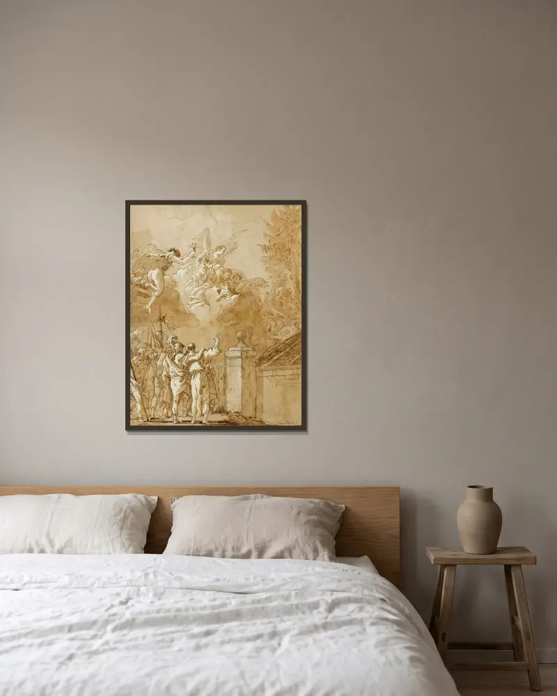 Kristi ångest i Getsemane av Giovanni Domenico Tiepolo inramad på en vägg