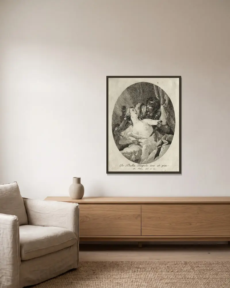 Tarquinius och Lucretia av Giovanni Domenico Tiepolo inramad på en vägg