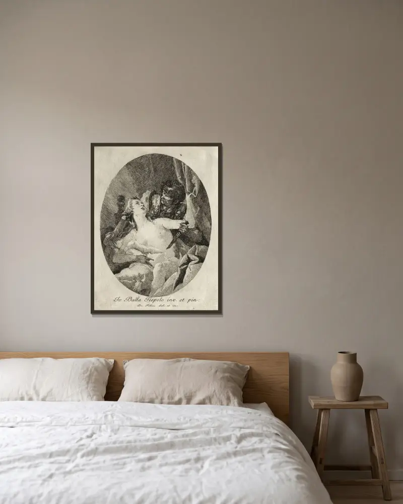 Tarquinius och Lucretia av Giovanni Domenico Tiepolo inramad på en vägg