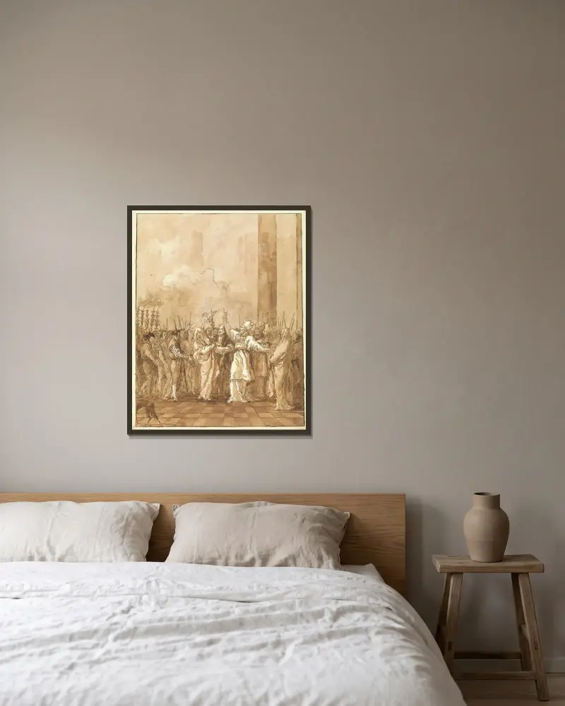 Die Vermählung der Jungfrau von Giovanni Domenico Tiepolo gerahmt an einer Wand