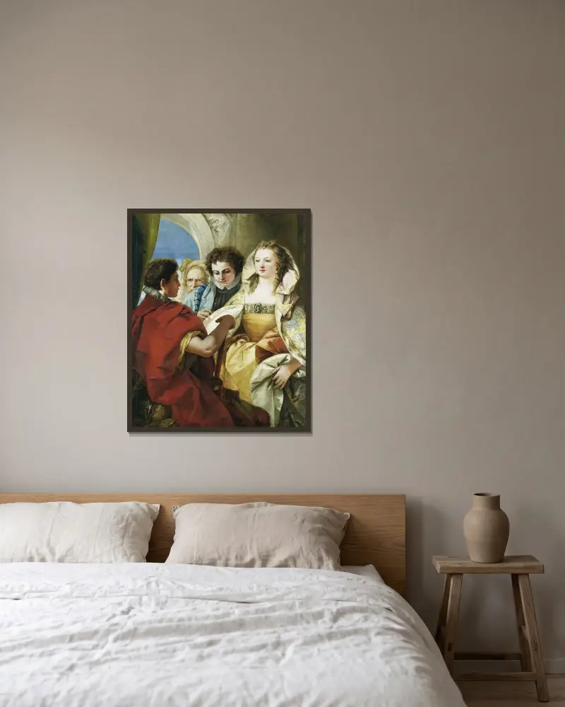 Scipios återhållsamhet av Giovanni Domenico Tiepolo inramad på en vägg