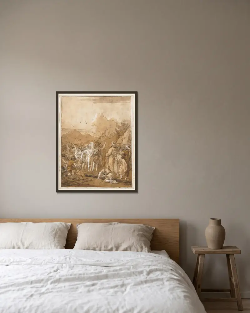 Kristi avklädning av Giovanni Domenico Tiepolo inramad på en vägg