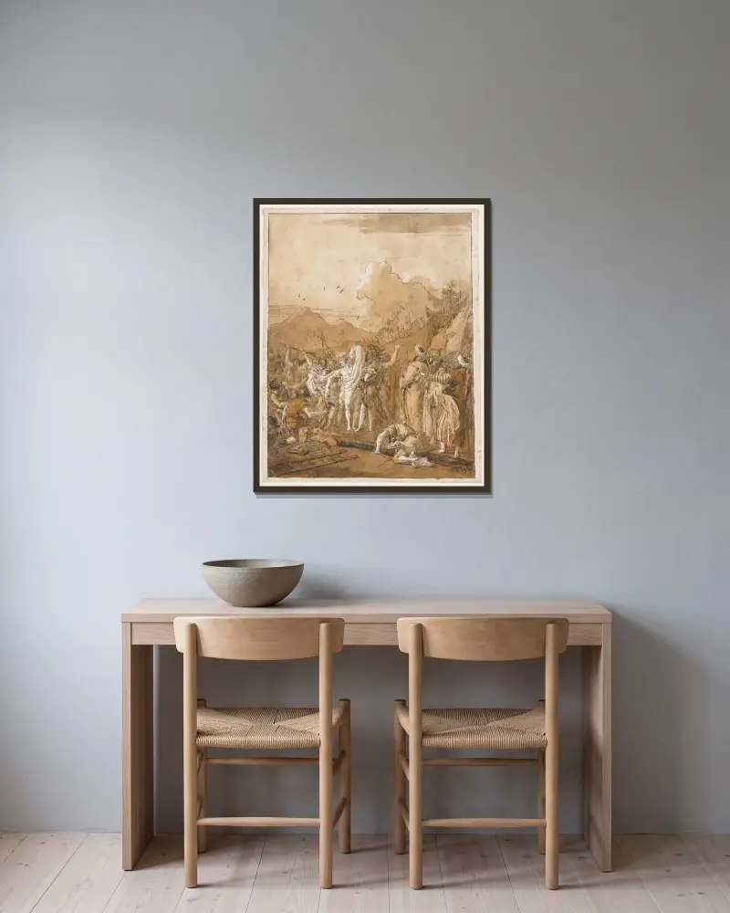 Kristi avklädning av Giovanni Domenico Tiepolo inramad på en vägg