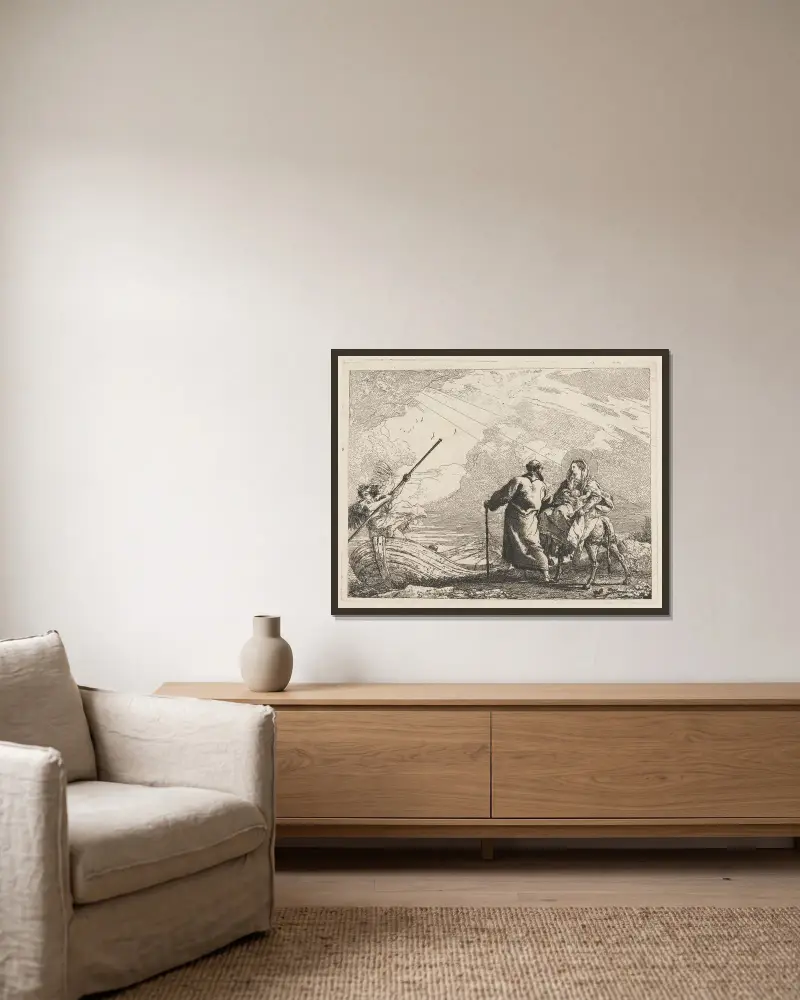 Święta Rodzina nad brzegiem rzeki, Giovanni Domenico Tiepolo w ramie na ścianie