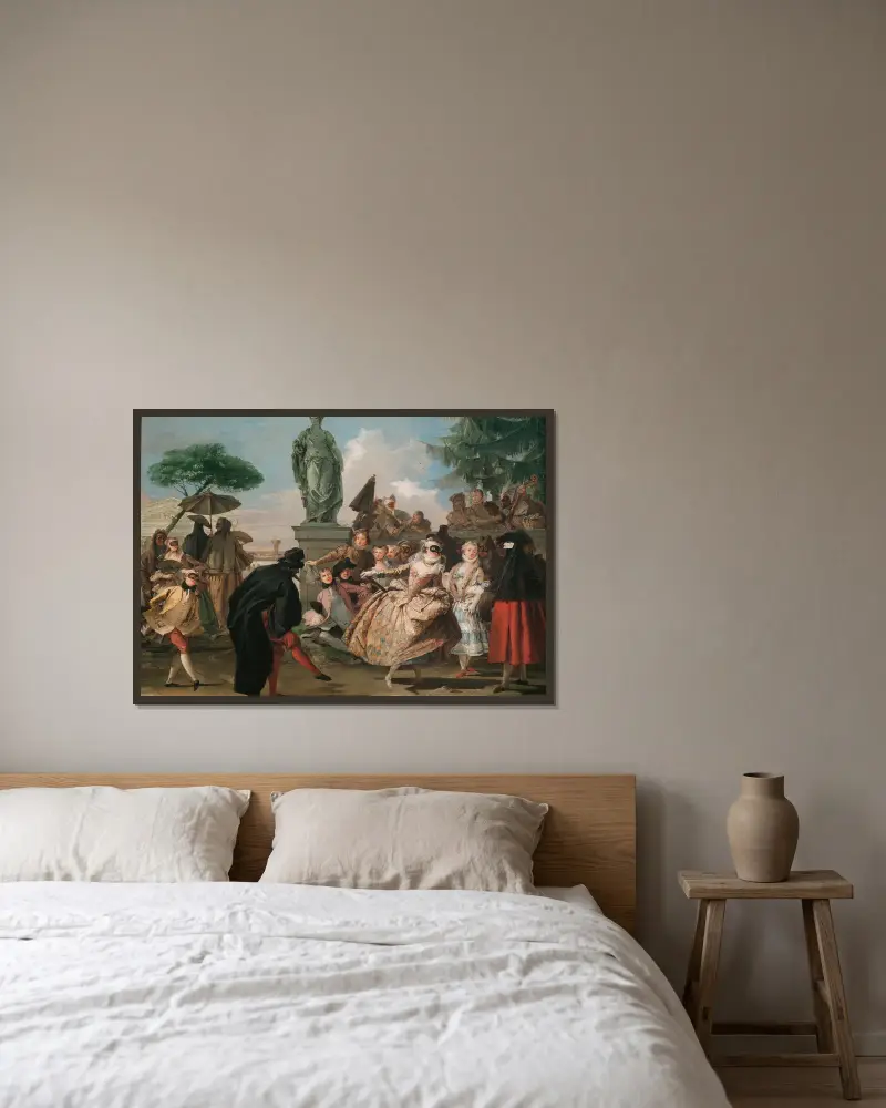 Das Menuett von Giovanni Domenico Tiepolo gerahmt an einer Wand