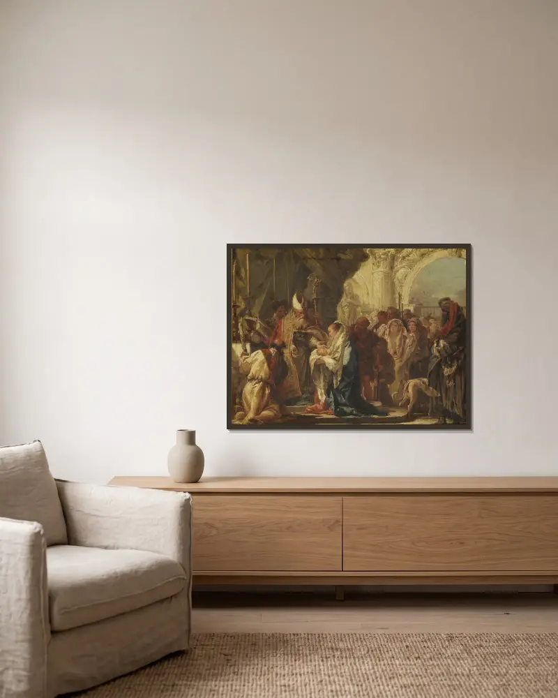 The Presentation in the Temple av Giovanni Domenico Tiepolo inramad på en vägg