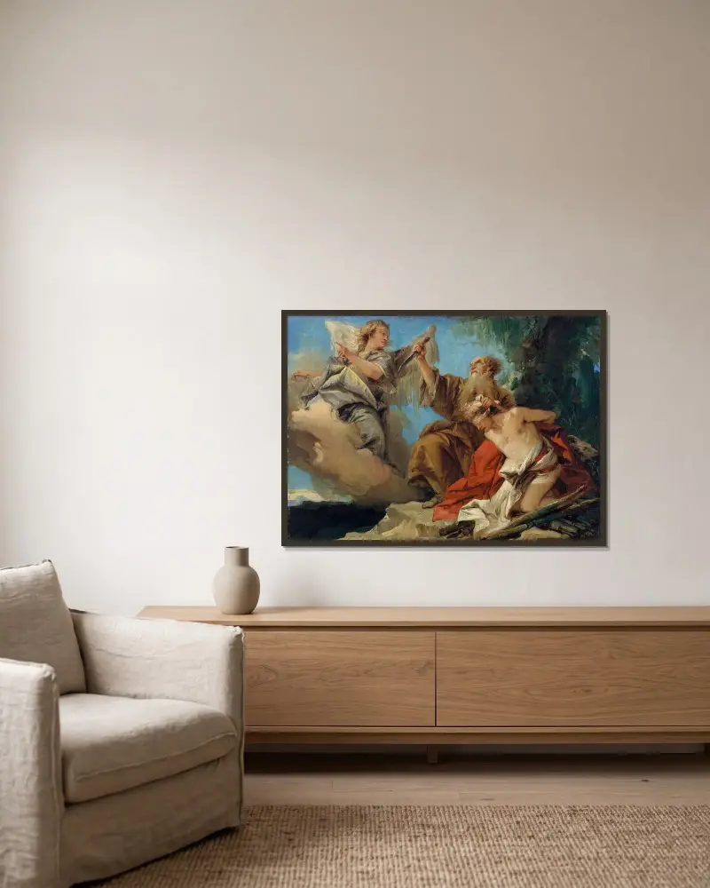 Die Opferung Isaaks von Giovanni Domenico Tiepolo gerahmt an einer Wand