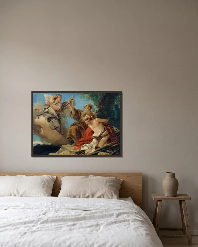 Die Opferung Isaaks von Giovanni Domenico Tiepolo gerahmt an einer Wand