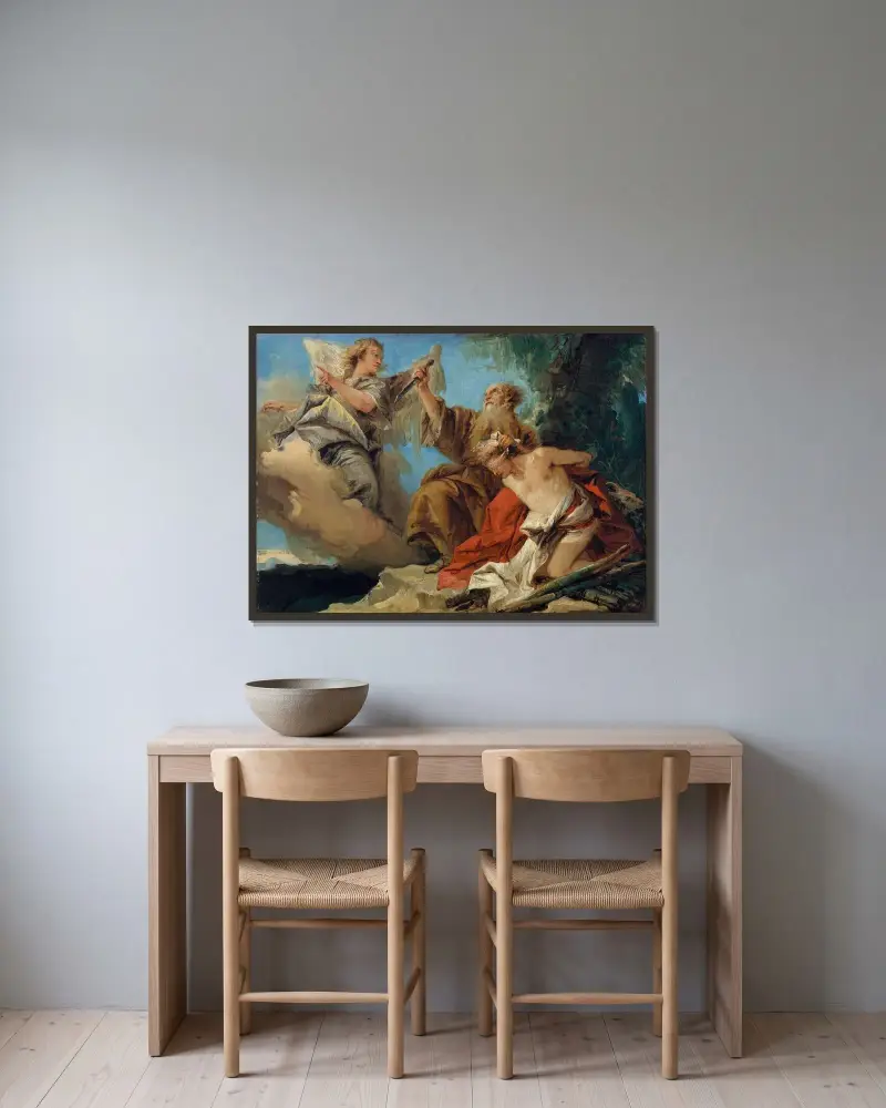 Die Opferung Isaaks von Giovanni Domenico Tiepolo gerahmt an einer Wand
