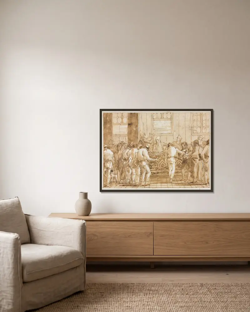 Der Prozess von Giovanni Domenico Tiepolo gerahmt an einer Wand