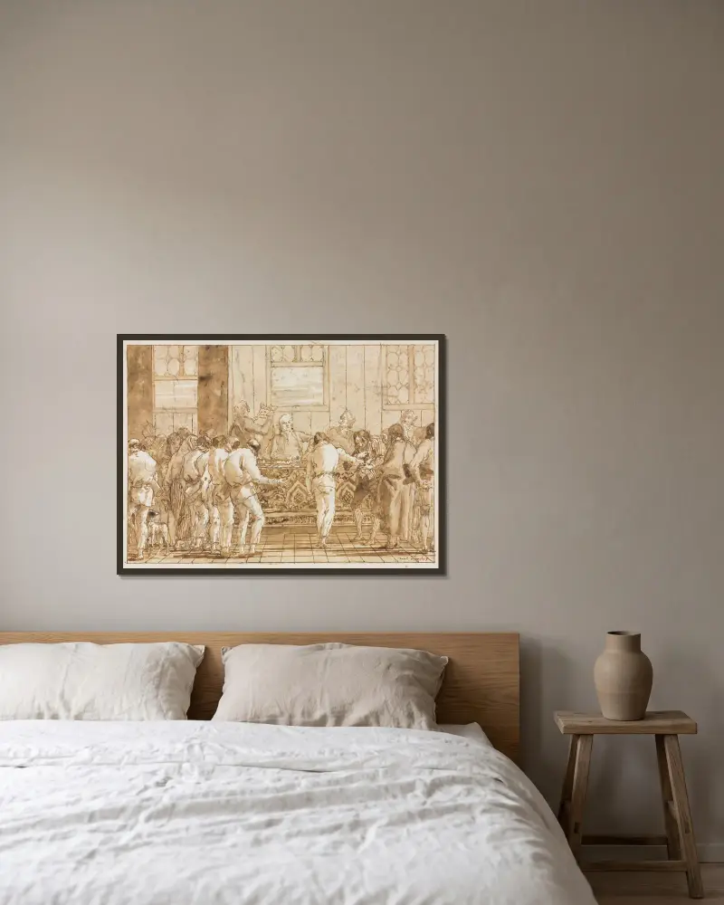 Der Prozess von Giovanni Domenico Tiepolo gerahmt an einer Wand