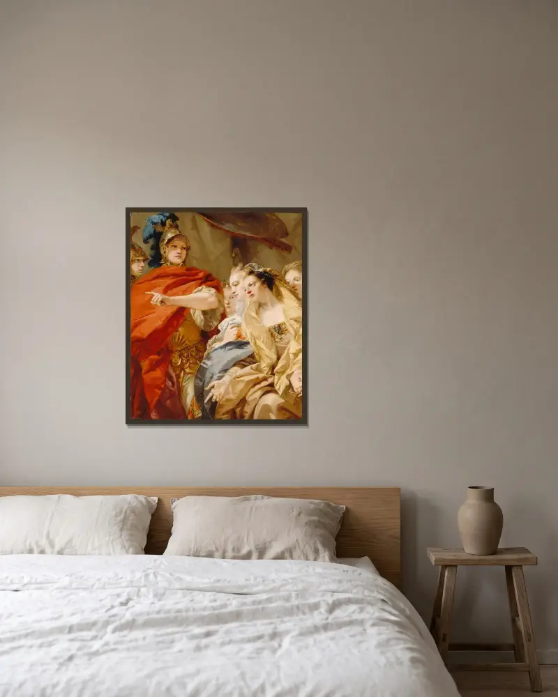 Die Frauen des Darius flehen Alexander um Gnade an von Giovanni Domenico Tiepolo gerahmt an einer Wand