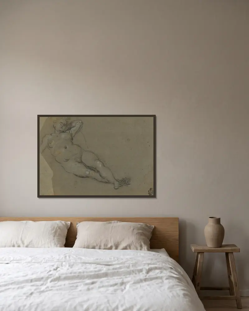 Reclining Female Nude – nr 4 av Domenico Tintoretto inramad på en vägg