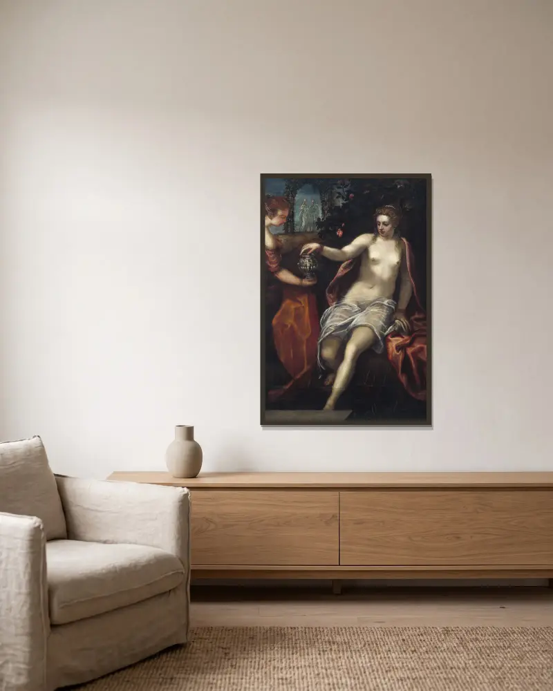 Susanna von Domenico Tintoretto gerahmt an einer Wand
